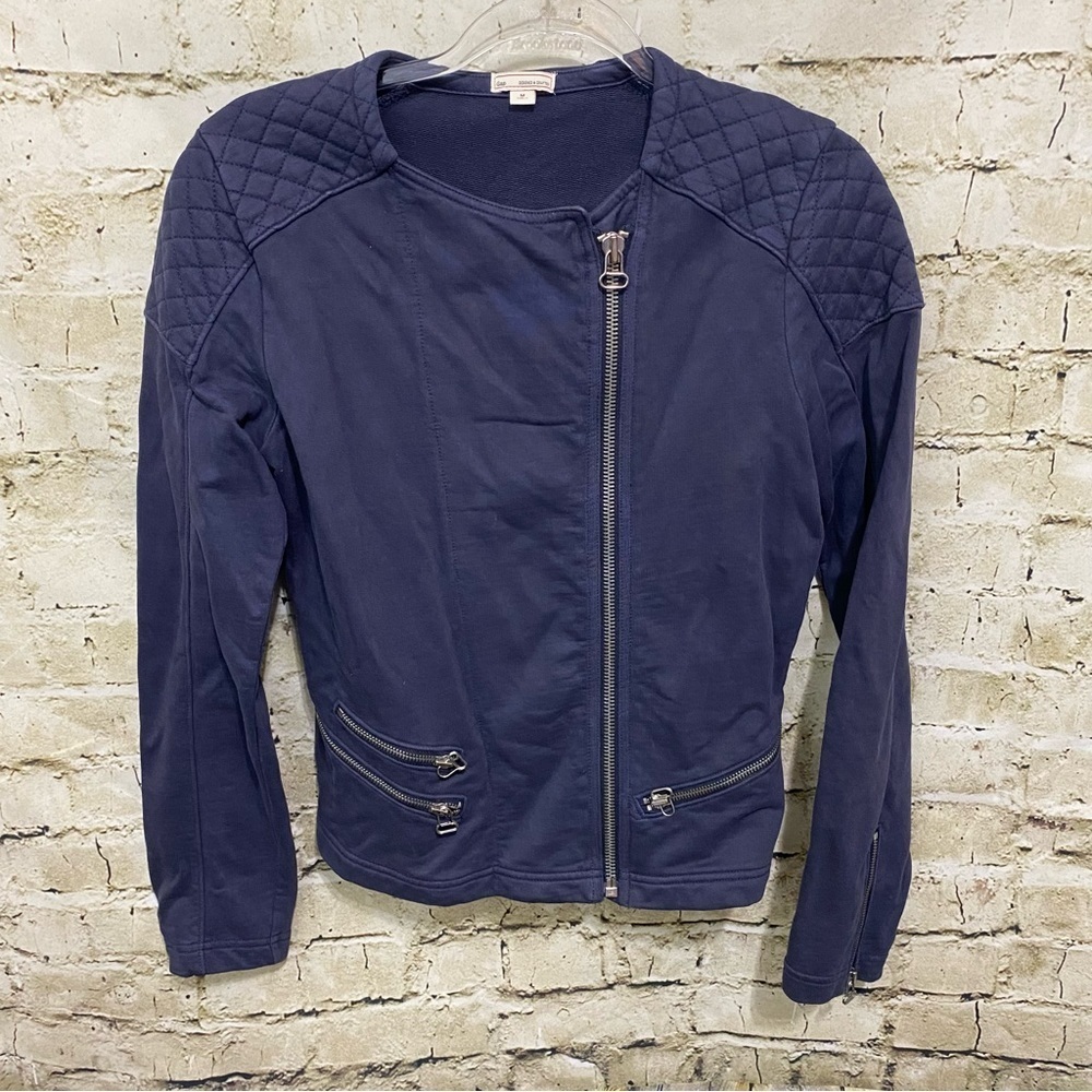 Gap Blue Cotton Quilted Zipper Moto Jacket